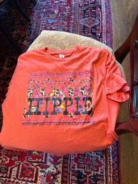 Roadie Hippie Graphic Tee - Coral with Multicolor Print